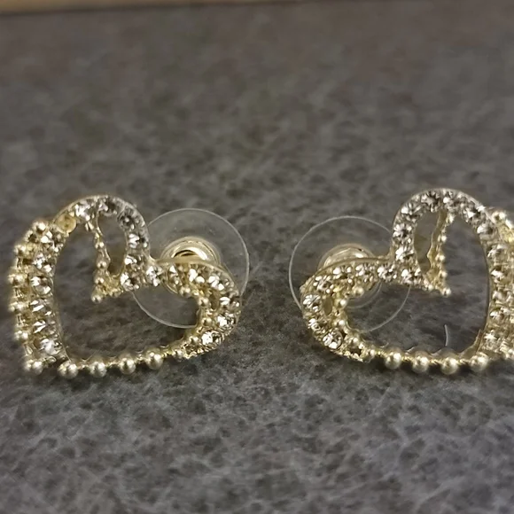 Gold Rhinestone Post Earrings - Picture 4 of 5